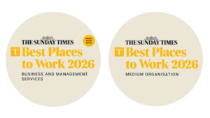 Wilton & Bain Named in The Sunday Times Best Places to Work 2026 - Header Image with logos for the two awards